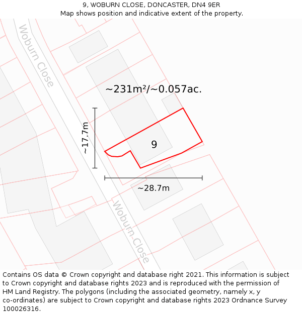 9, WOBURN CLOSE, DONCASTER, DN4 9ER: Plot and title map