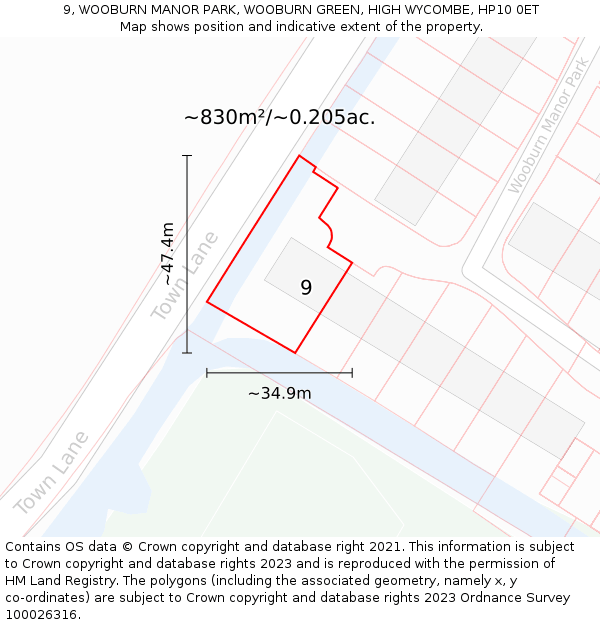 9, WOOBURN MANOR PARK, WOOBURN GREEN, HIGH WYCOMBE, HP10 0ET: Plot and title map