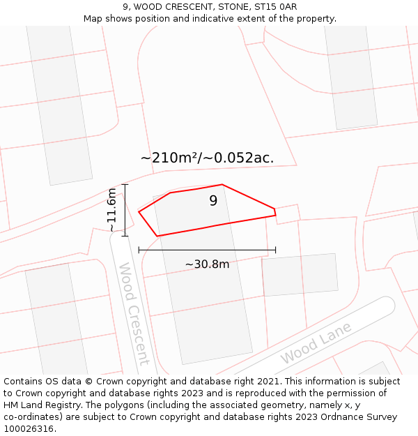 9, WOOD CRESCENT, STONE, ST15 0AR: Plot and title map