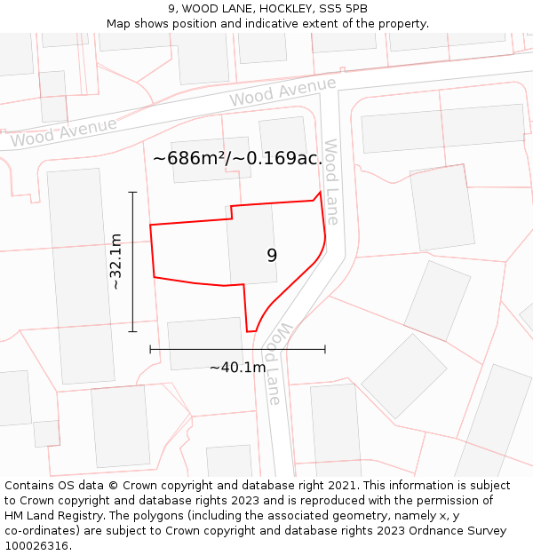 9, WOOD LANE, HOCKLEY, SS5 5PB: Plot and title map