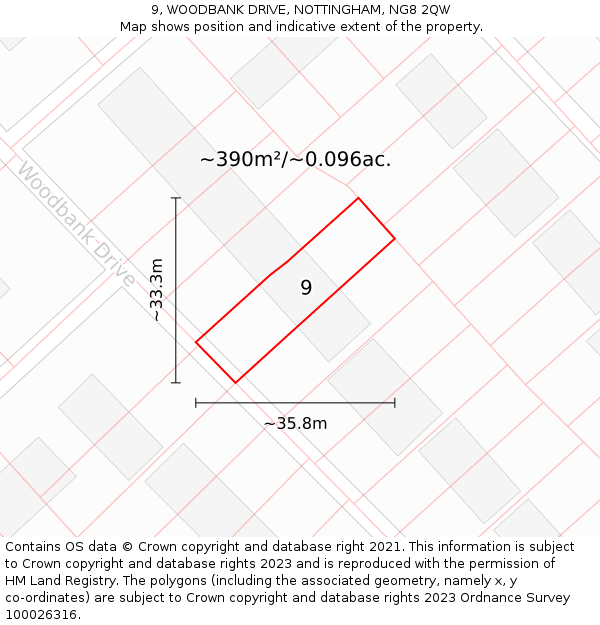 9, WOODBANK DRIVE, NOTTINGHAM, NG8 2QW: Plot and title map