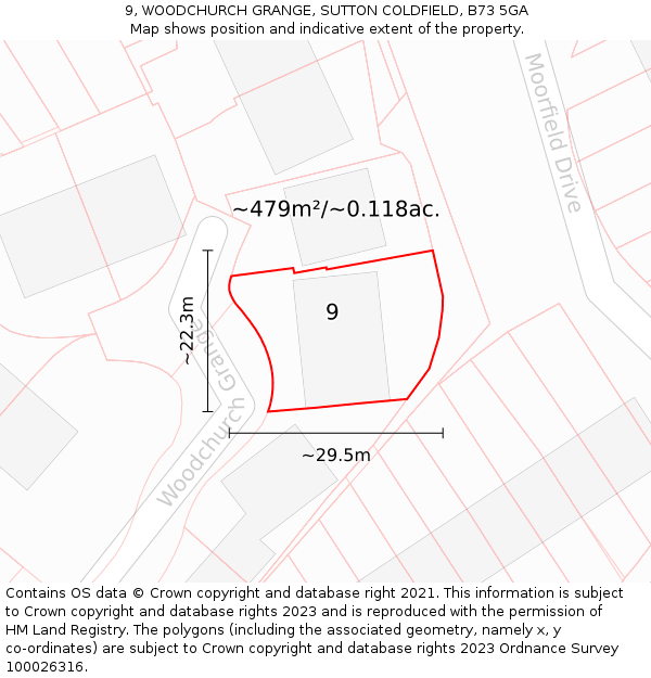 9, WOODCHURCH GRANGE, SUTTON COLDFIELD, B73 5GA: Plot and title map