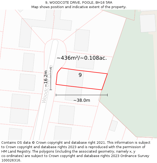 9, WOODCOTE DRIVE, POOLE, BH16 5RA: Plot and title map