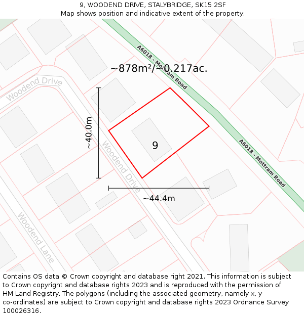 9, WOODEND DRIVE, STALYBRIDGE, SK15 2SF: Plot and title map