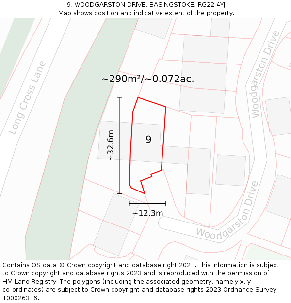 9, WOODGARSTON DRIVE, BASINGSTOKE, RG22 4YJ: Plot and title map