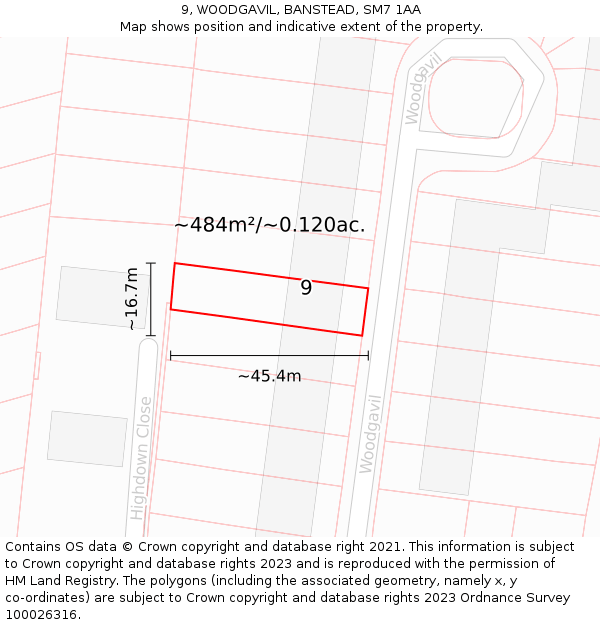 9, WOODGAVIL, BANSTEAD, SM7 1AA: Plot and title map