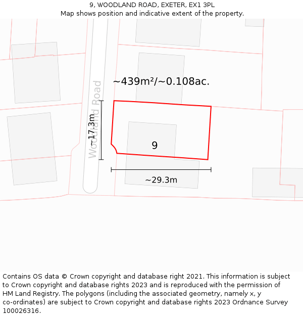 9, WOODLAND ROAD, EXETER, EX1 3PL: Plot and title map
