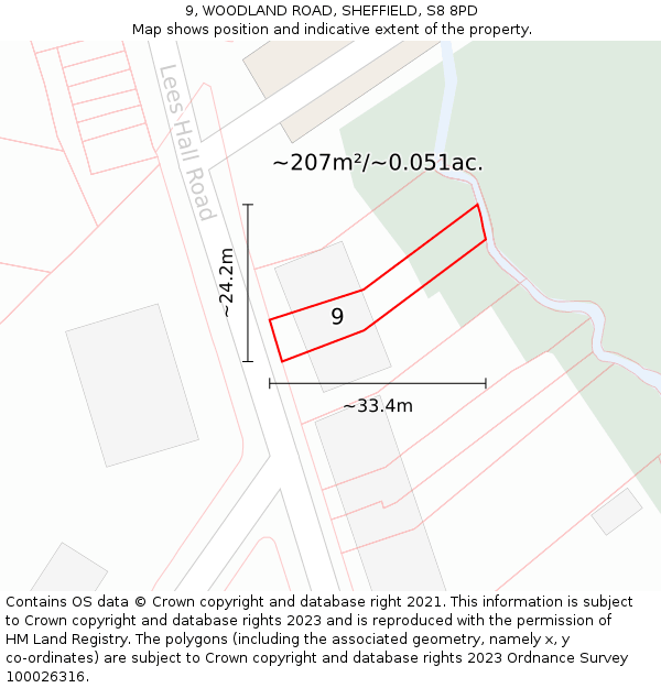 9, WOODLAND ROAD, SHEFFIELD, S8 8PD: Plot and title map