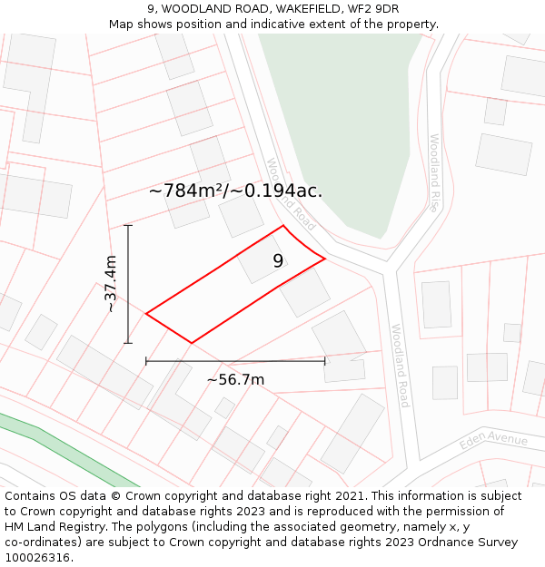 9, WOODLAND ROAD, WAKEFIELD, WF2 9DR: Plot and title map