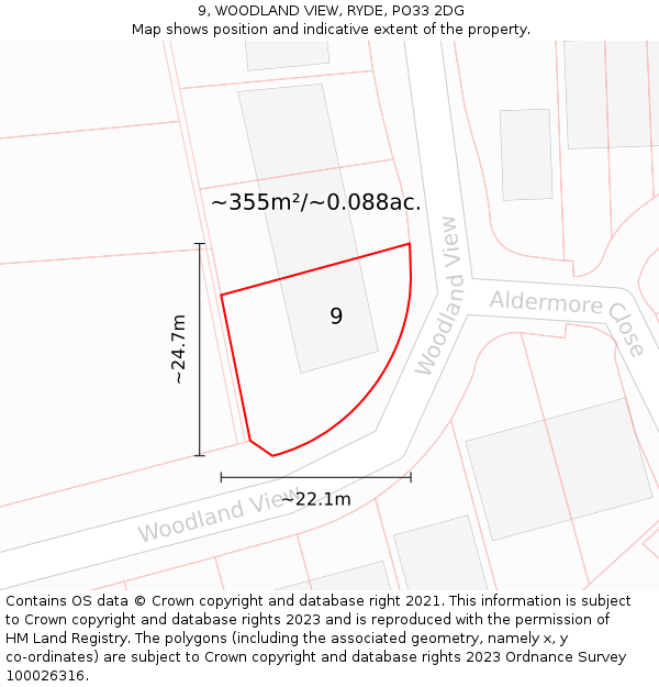 9, WOODLAND VIEW, RYDE, PO33 2DG: Plot and title map