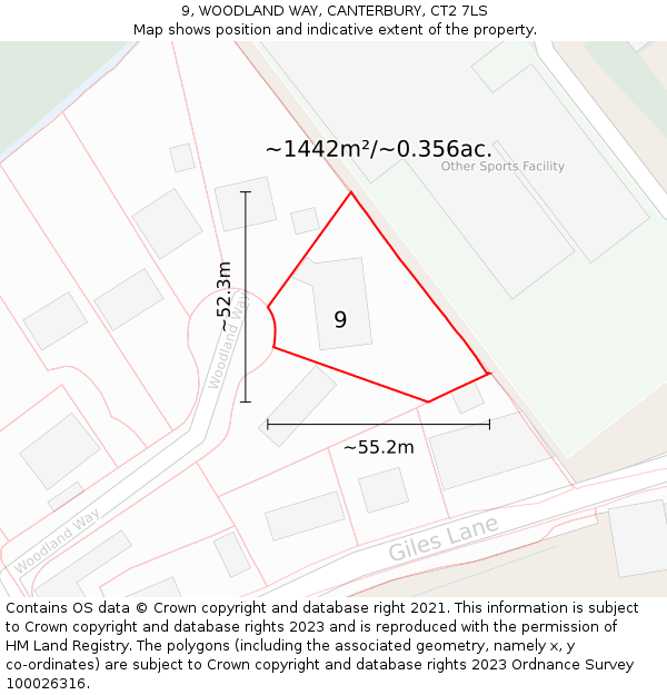 9, WOODLAND WAY, CANTERBURY, CT2 7LS: Plot and title map