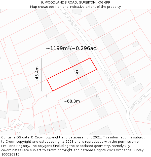 9, WOODLANDS ROAD, SURBITON, KT6 6PR: Plot and title map