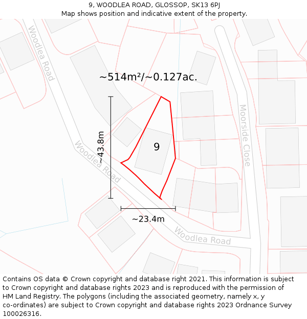 9, WOODLEA ROAD, GLOSSOP, SK13 6PJ: Plot and title map