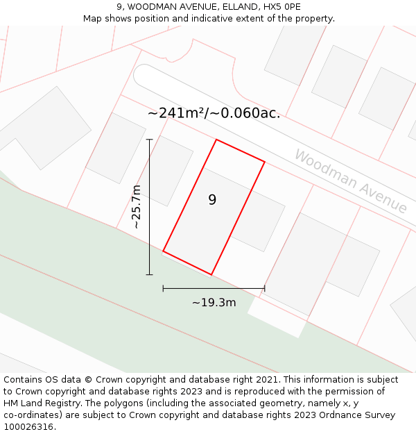 9, WOODMAN AVENUE, ELLAND, HX5 0PE: Plot and title map