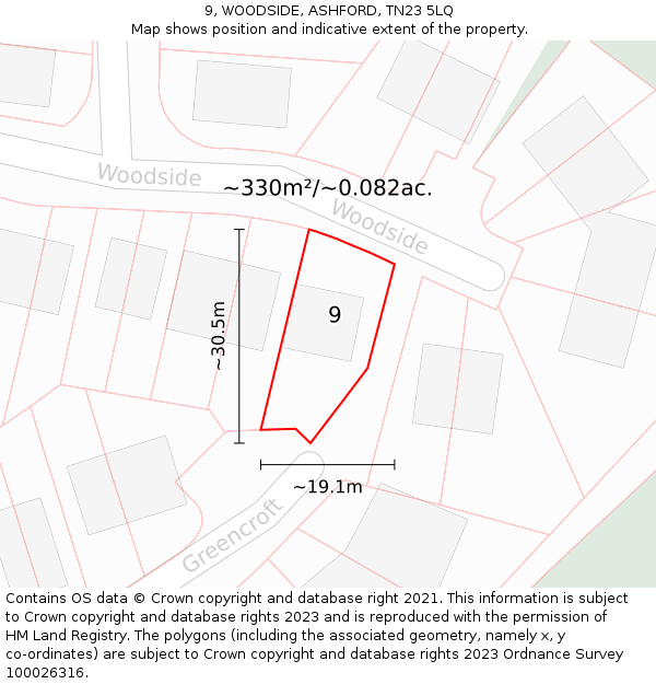 9, WOODSIDE, ASHFORD, TN23 5LQ: Plot and title map