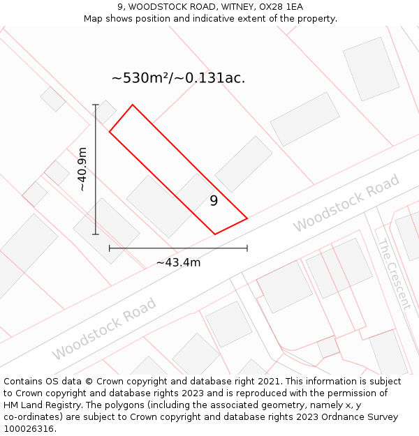 9, WOODSTOCK ROAD, WITNEY, OX28 1EA: Plot and title map