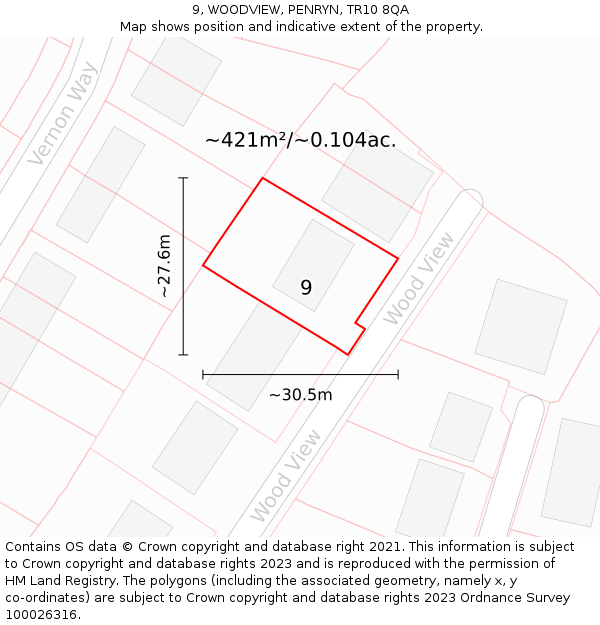 9, WOODVIEW, PENRYN, TR10 8QA: Plot and title map