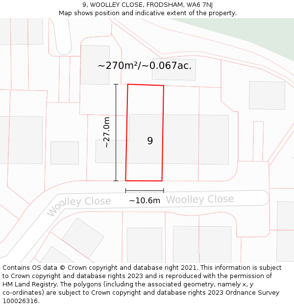 9, WOOLLEY CLOSE, FRODSHAM, WA6 7NJ: Plot and title map