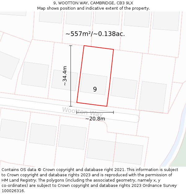 9, WOOTTON WAY, CAMBRIDGE, CB3 9LX: Plot and title map