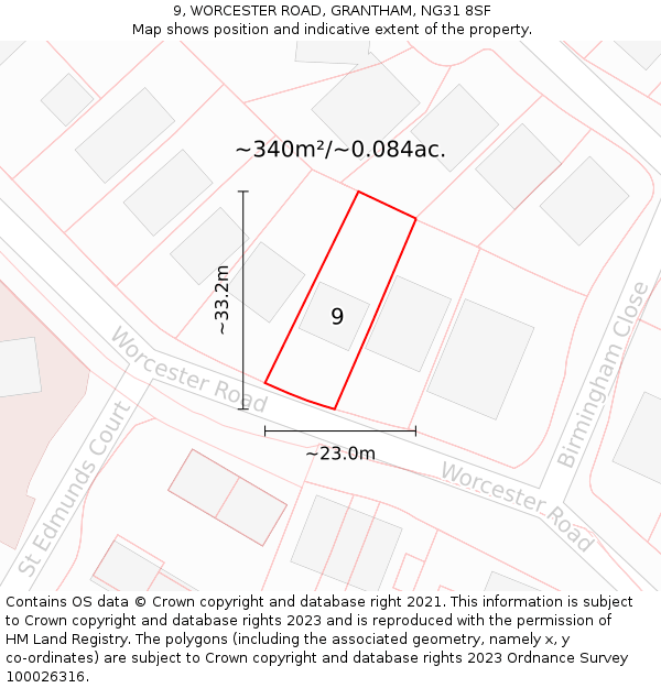 9, WORCESTER ROAD, GRANTHAM, NG31 8SF: Plot and title map