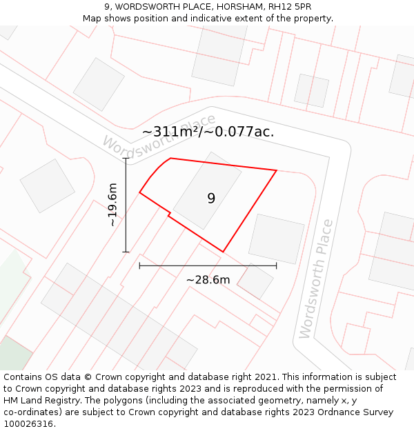 9, WORDSWORTH PLACE, HORSHAM, RH12 5PR: Plot and title map