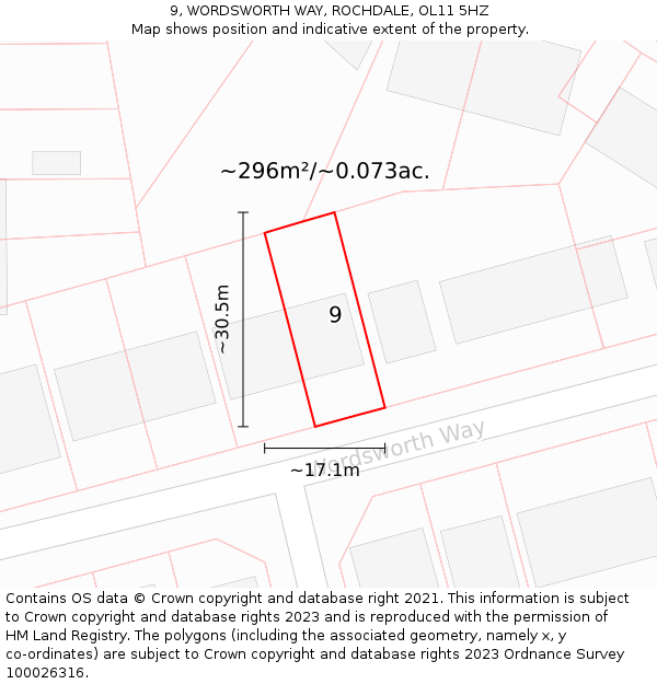 9, WORDSWORTH WAY, ROCHDALE, OL11 5HZ: Plot and title map