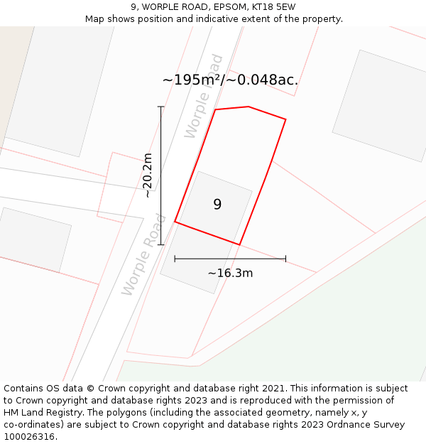 9, WORPLE ROAD, EPSOM, KT18 5EW: Plot and title map