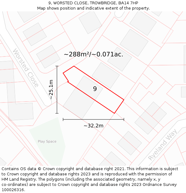 9, WORSTED CLOSE, TROWBRIDGE, BA14 7HP: Plot and title map