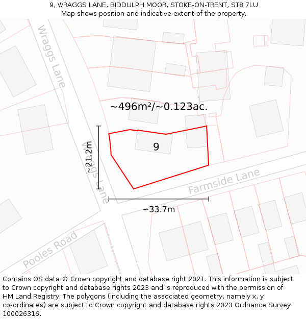 9, WRAGGS LANE, BIDDULPH MOOR, STOKE-ON-TRENT, ST8 7LU: Plot and title map