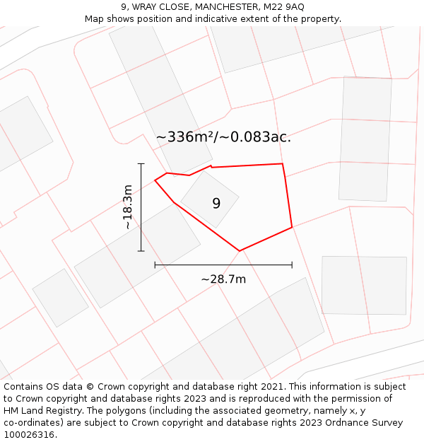 9, WRAY CLOSE, MANCHESTER, M22 9AQ: Plot and title map