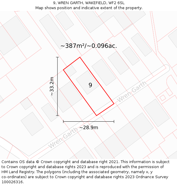 9, WREN GARTH, WAKEFIELD, WF2 6SL: Plot and title map