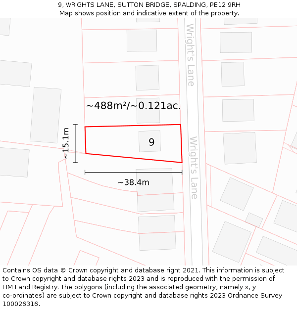 9, WRIGHTS LANE, SUTTON BRIDGE, SPALDING, PE12 9RH: Plot and title map