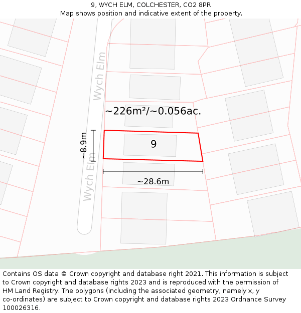 9, WYCH ELM, COLCHESTER, CO2 8PR: Plot and title map