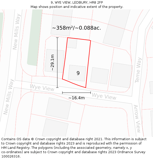 9, WYE VIEW, LEDBURY, HR8 2FP: Plot and title map