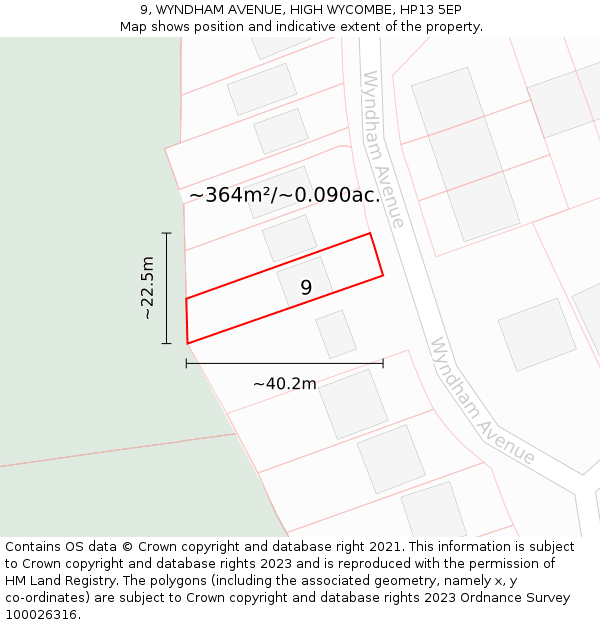 9, WYNDHAM AVENUE, HIGH WYCOMBE, HP13 5EP: Plot and title map