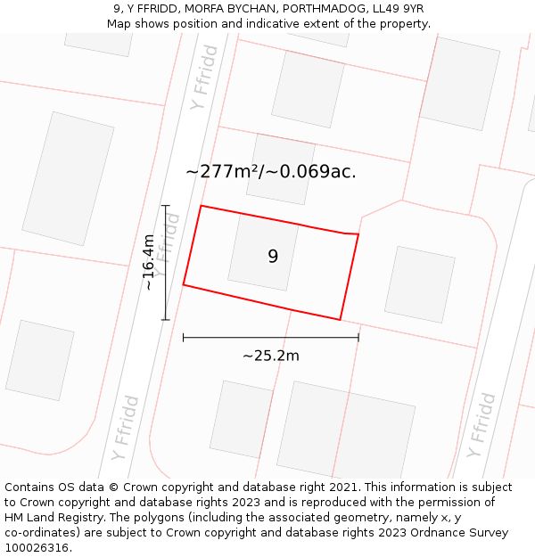 9, Y FFRIDD, MORFA BYCHAN, PORTHMADOG, LL49 9YR: Plot and title map