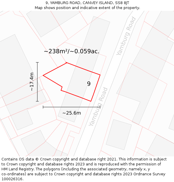 9, YAMBURG ROAD, CANVEY ISLAND, SS8 8JT: Plot and title map