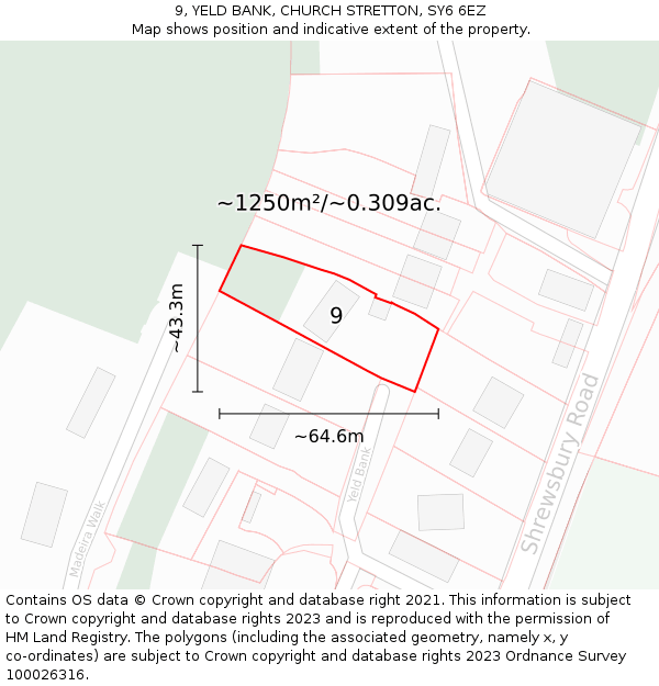 9, YELD BANK, CHURCH STRETTON, SY6 6EZ: Plot and title map