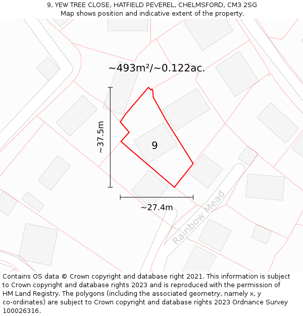 9, YEW TREE CLOSE, HATFIELD PEVEREL, CHELMSFORD, CM3 2SG: Plot and title map