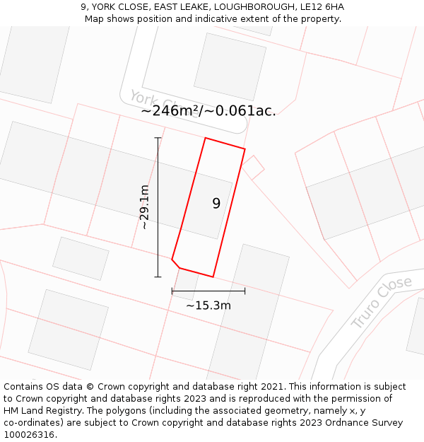 9, YORK CLOSE, EAST LEAKE, LOUGHBOROUGH, LE12 6HA: Plot and title map