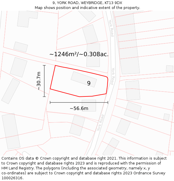 9, YORK ROAD, WEYBRIDGE, KT13 9DX: Plot and title map