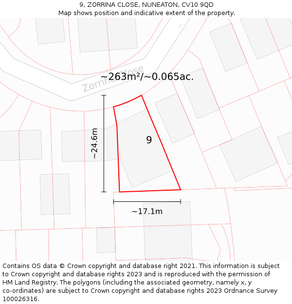 9, ZORRINA CLOSE, NUNEATON, CV10 9QD: Plot and title map