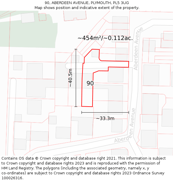 90, ABERDEEN AVENUE, PLYMOUTH, PL5 3UG: Plot and title map