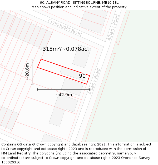 90, ALBANY ROAD, SITTINGBOURNE, ME10 1EL: Plot and title map