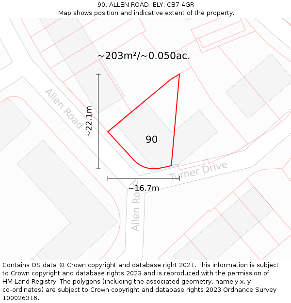 90, ALLEN ROAD, ELY, CB7 4GR: Plot and title map