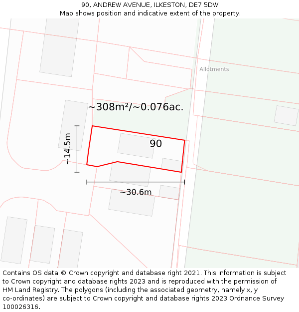 90, ANDREW AVENUE, ILKESTON, DE7 5DW: Plot and title map