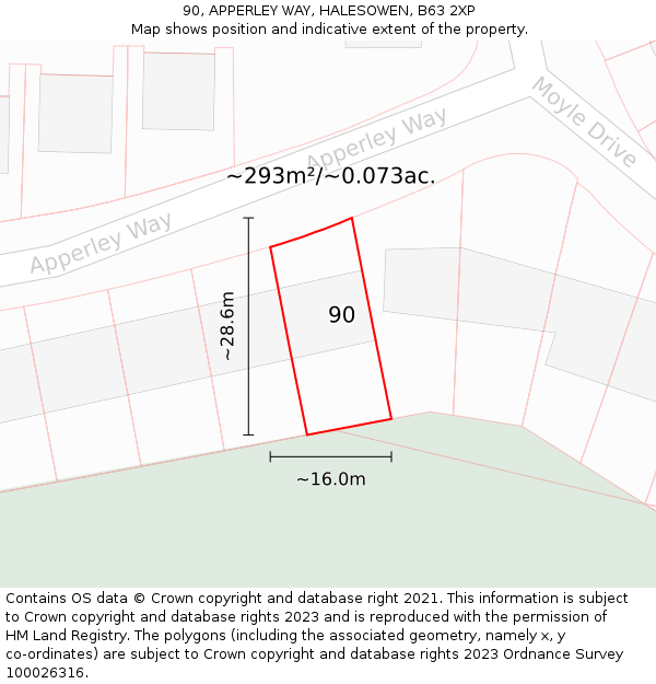 90, APPERLEY WAY, HALESOWEN, B63 2XP: Plot and title map