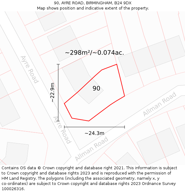 90, AYRE ROAD, BIRMINGHAM, B24 9DX: Plot and title map