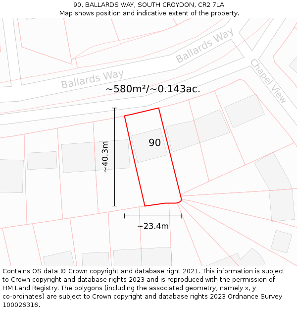 90, BALLARDS WAY, SOUTH CROYDON, CR2 7LA: Plot and title map