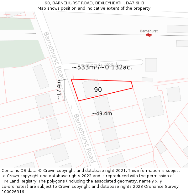 90, BARNEHURST ROAD, BEXLEYHEATH, DA7 6HB: Plot and title map